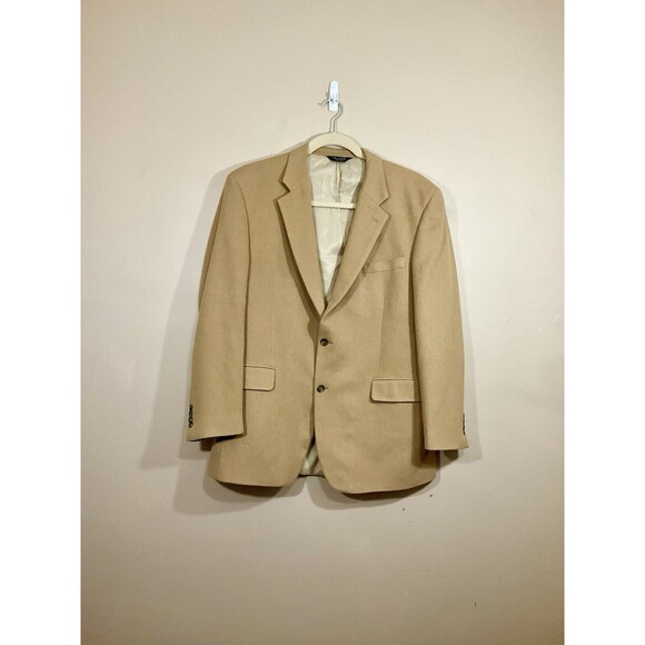 VTG Jos A Bank Mens 100% Camel Hair Blazer Jacket 46L Beige 90s Preppy Old Money